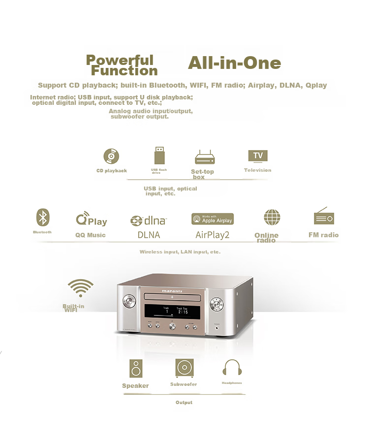MARANTZ M-CR612 Speaker, HiFi Audiophile CD Player Two-In HEOS Lossless Music Streaming Wi-Fi/Bluetooth/Qplay/AirPlay2, Gold 9