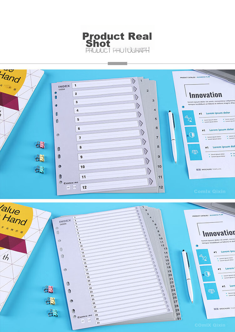 COMIX A4 11-Hole Easy-To Label, Monthly Page Separator Index Paper, 31 Pages (1-31) EX8899 7