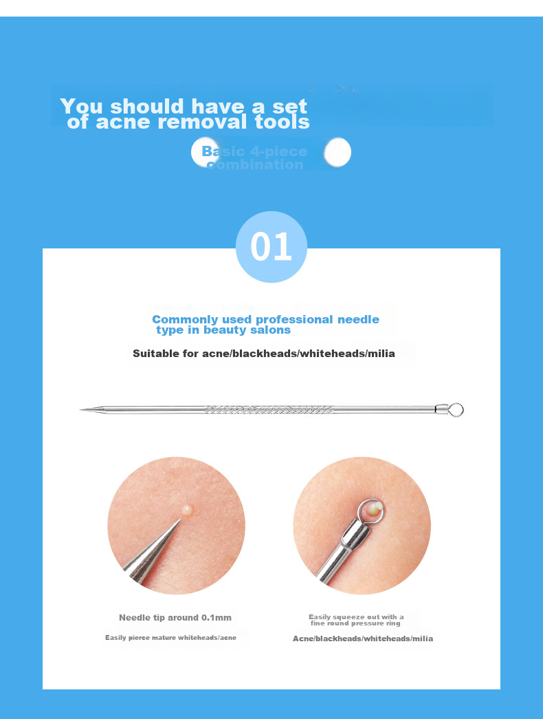 Jianmeichuangyan Double-Ended Stainless Steel Blackhead Extractor Set, 7-Piece Kit, Acne Removal Tool, Pimple Popper, Comedone Remover, Cell Extractor 3