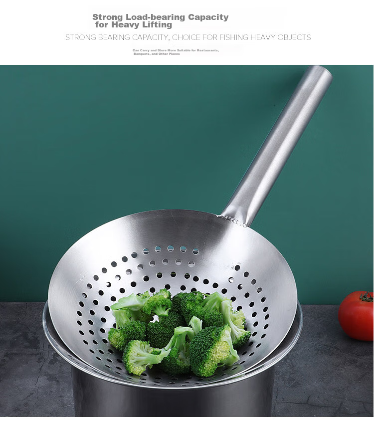 Quanshi Stainless Steel Strainer, Kitchen Oil Drum Skimmer, Ladle Scoop, Round Hole Slotted Spoon, Strainer Ladle, Blanched Water Filter, 26cm 6
