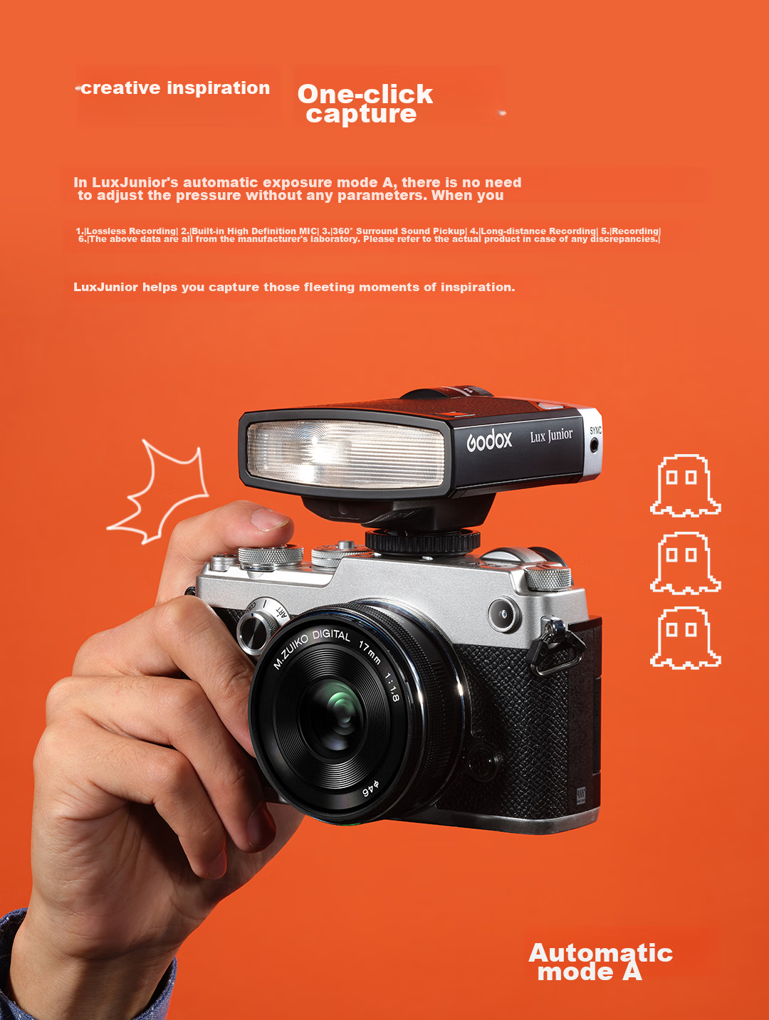 Godox Lux Junior Vintage Flash, DSLR And Mirrorless Camera Hot Shoe External Light with Rotating Head, Compatible with Sony/Fuji/Canon/Nikon, Universal Portable Mini Hot Shoe Light 12