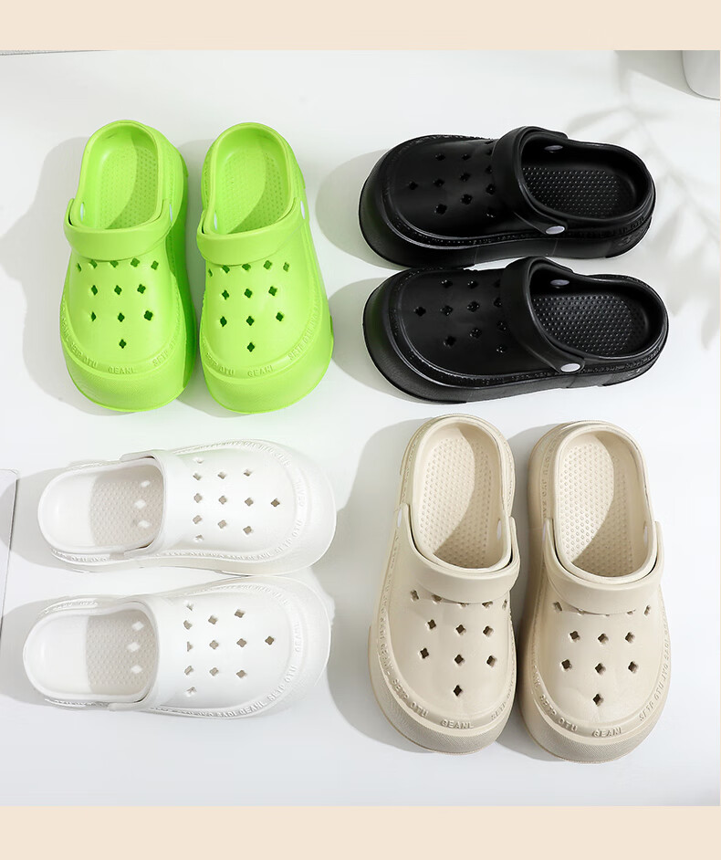 GUOLUOFEI Perforated Closed-Toe Slippers for Men, Outdoor Wear, Summer Thick-Soled Non-Slip Beach Sandals for Women, Khaki, Size 37-38 8