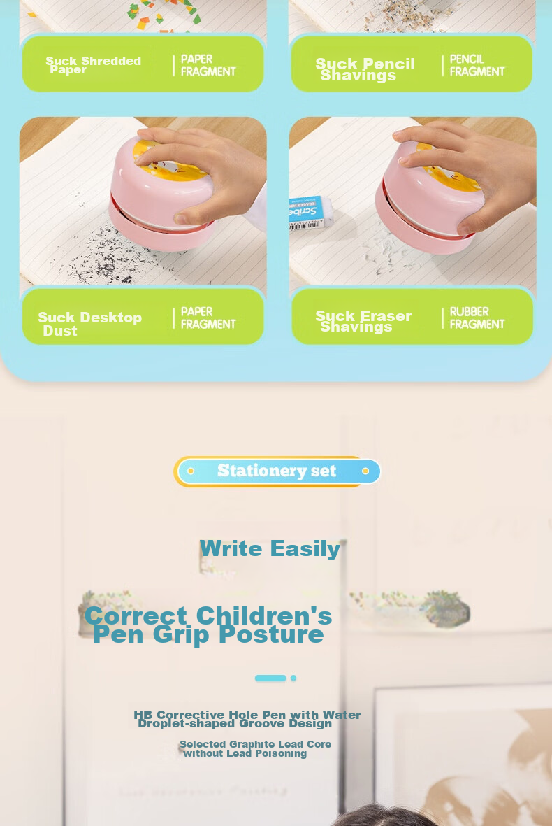 Deli Student Dual Power Electric Stationery Gift Box Set Including Electric Pencil Sharpener, Hole Pencils, Desktop Vacuum Cleaner, Eraser, Exam Supplies, Kindergarten Back-To Stationery, Birthday Gift 11