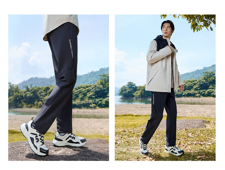 CAMEL Fleece-Lined Straight-Leg Pants for Women, Water-Repellent Woven Sports Trousers C25CA6L6025 Phantom Black S 7