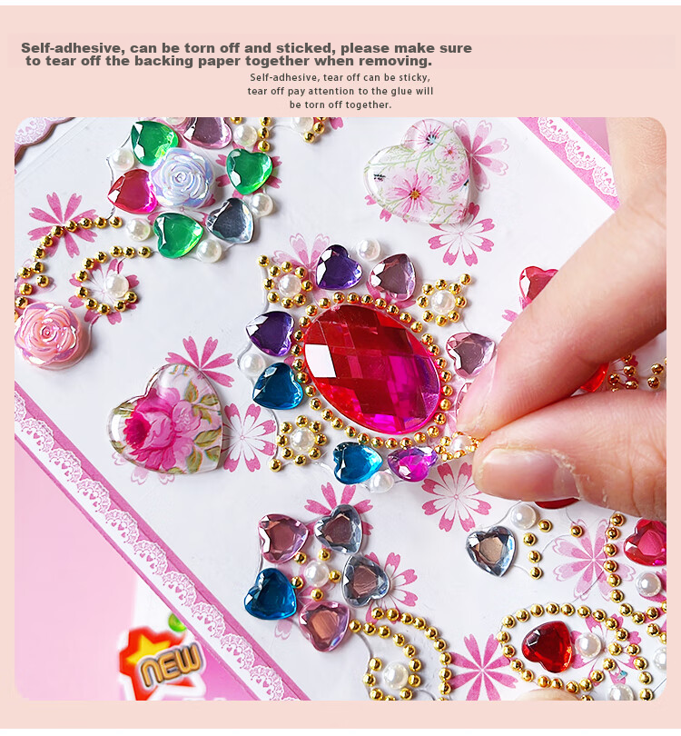 Danmiqi Children's Sticker Toys, Girls' DIY Diamond Large Gemstone Stickers, Crystal Princess Reward Stickers Gift 2