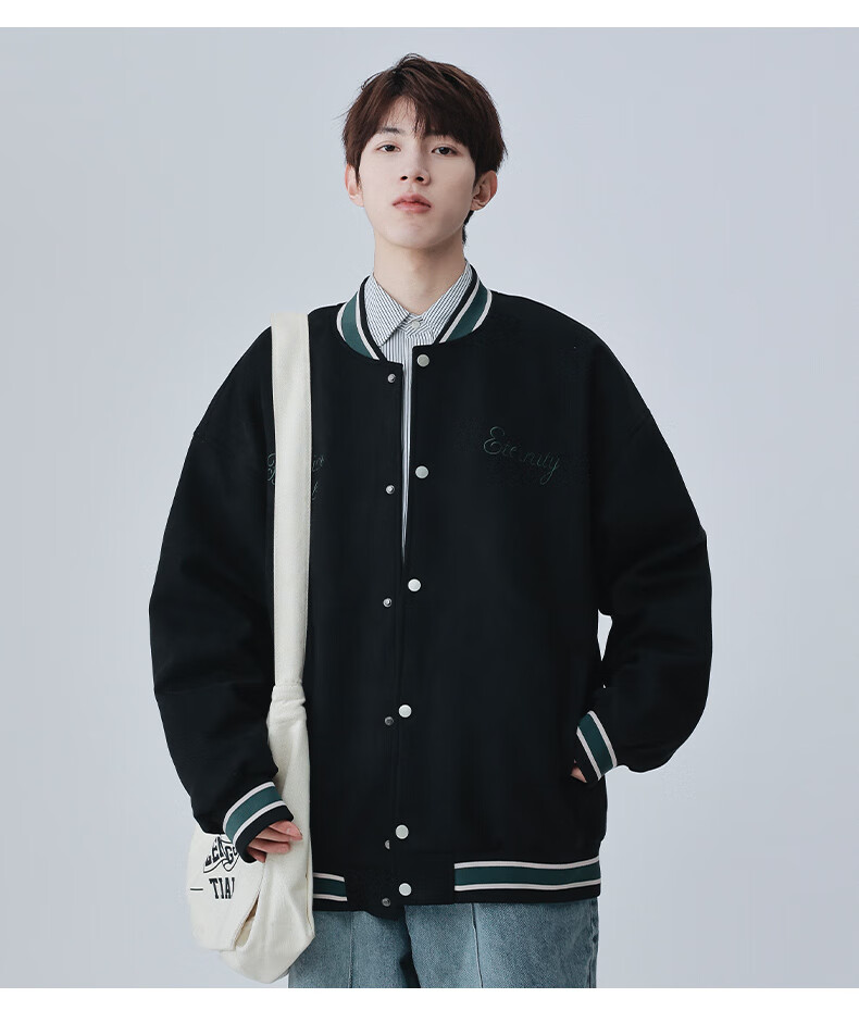 MMOPTOP American-Style Suede Baseball Jacket, Trendy Men's Outerwear for Spring And Autumn, Embroidered Cool Loose Casual Jacket 23001 Black 2XL 14