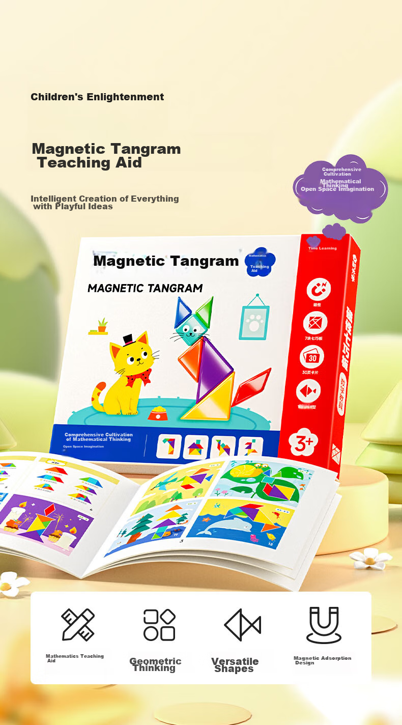 SHIGUANGXUE Early Education Magnetic Tangram, Children's Toy Puzzle, First Grade Math Educational Tool, Birthday Gift for Boys And Girls 1