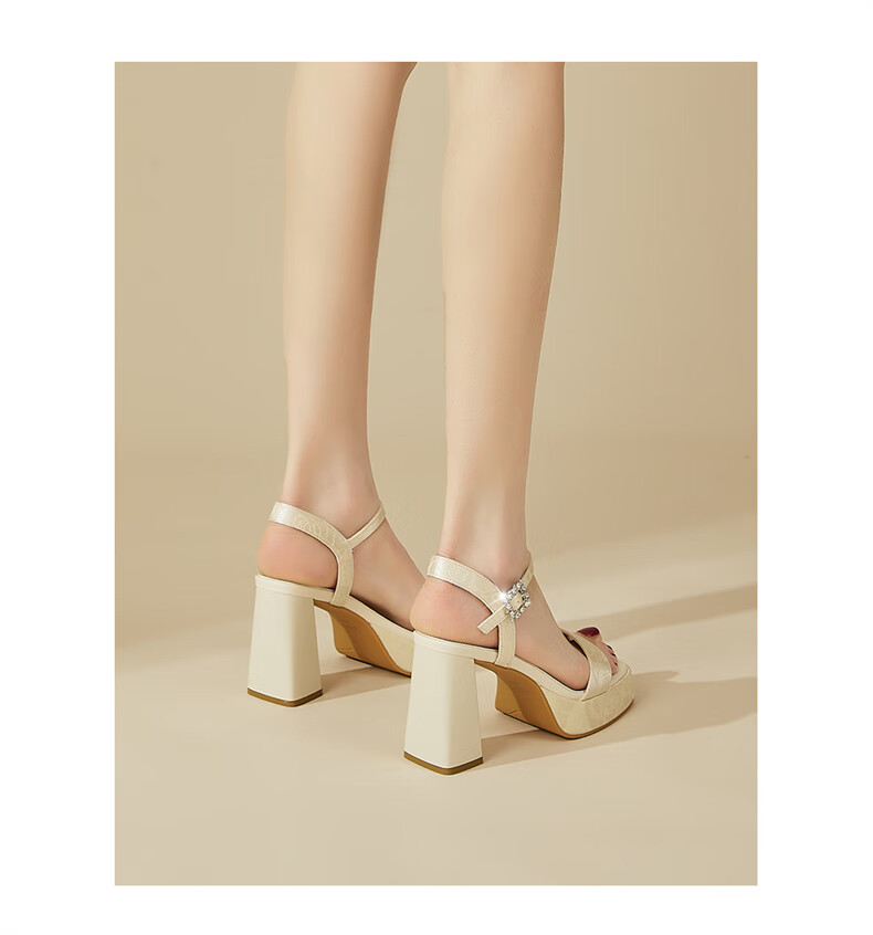DAPHNE Chunky High Heels for Women, Summer Elegant Versatile Petite Height-Increasing Ankle Strap Sandals, Black, Size 36 5