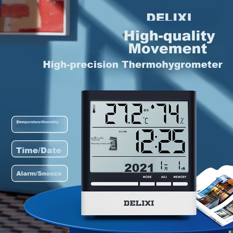 DELIXI ELECTRIC Thermometer, Indoor Home Use, High Precision, Backlit Electronic Digital Display, Temperature And Humidity Dual-Use, for Baby Room And Office