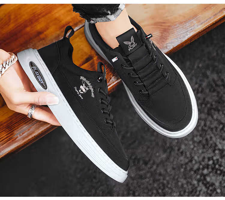 PLAYBOY Men's Shoes, 2026 Autumn And Winter Canvas Shoes, Trendy Footwear, Low-Top Ice-Cool Versatile Casual Shoes for Men, Gray, Size 44 8