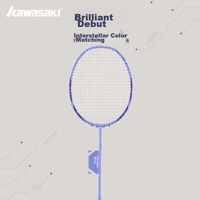 Kawasaki Badminton Racket, Professional Full Carbon Ultra-Light High-Tension Offensive Single Racket, Twilight Blue (Pre-Strung)