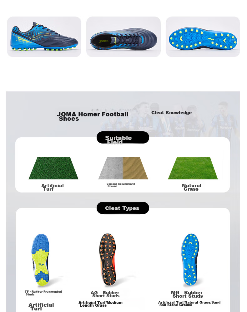 JOMA Adult Soccer Shoes for Men And Youth Students, MG Short Studs Breathable Professional Football Training Shoes, White And Blue, Size 39 13