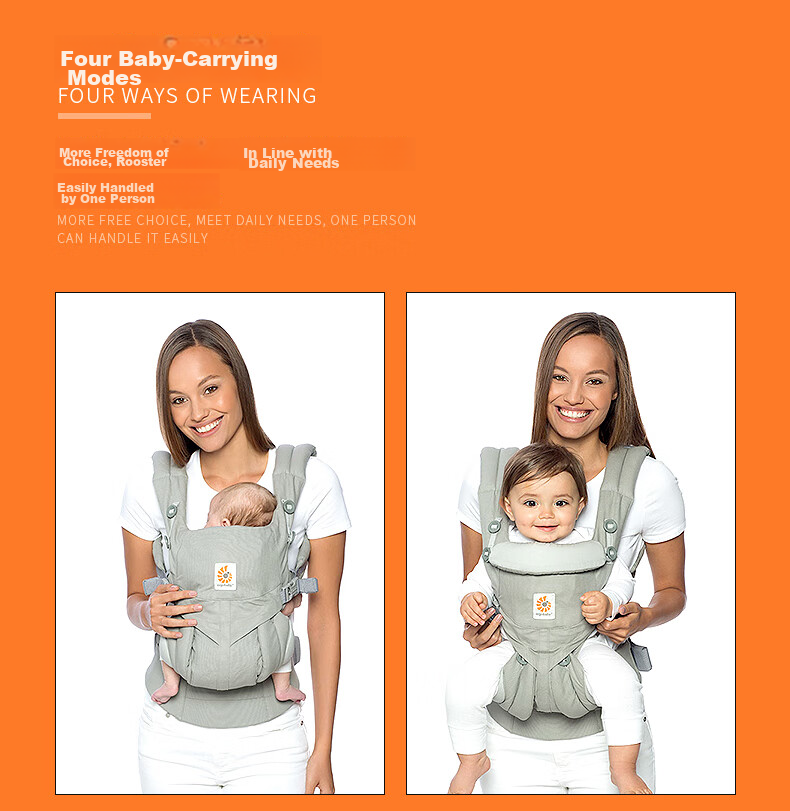 ERGObaby American Ergobaby Waist Stool, Baby Carrier, Omni Classic All-Stage, Soft And Breathable, Portable Baby Carrier, Gray 14