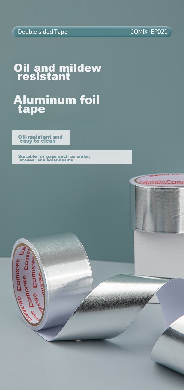 COMIX Aluminum Foil Tape, Oil-Resistant Corrosion-Resistant Range Hood Interface Thickened Pure Aluminum High-Temperature Resistant Pipe Insulation Sealing Kitchen Stove Waterproof Oil-Proof 48mm*10m Silver 1 Roll EP021 1