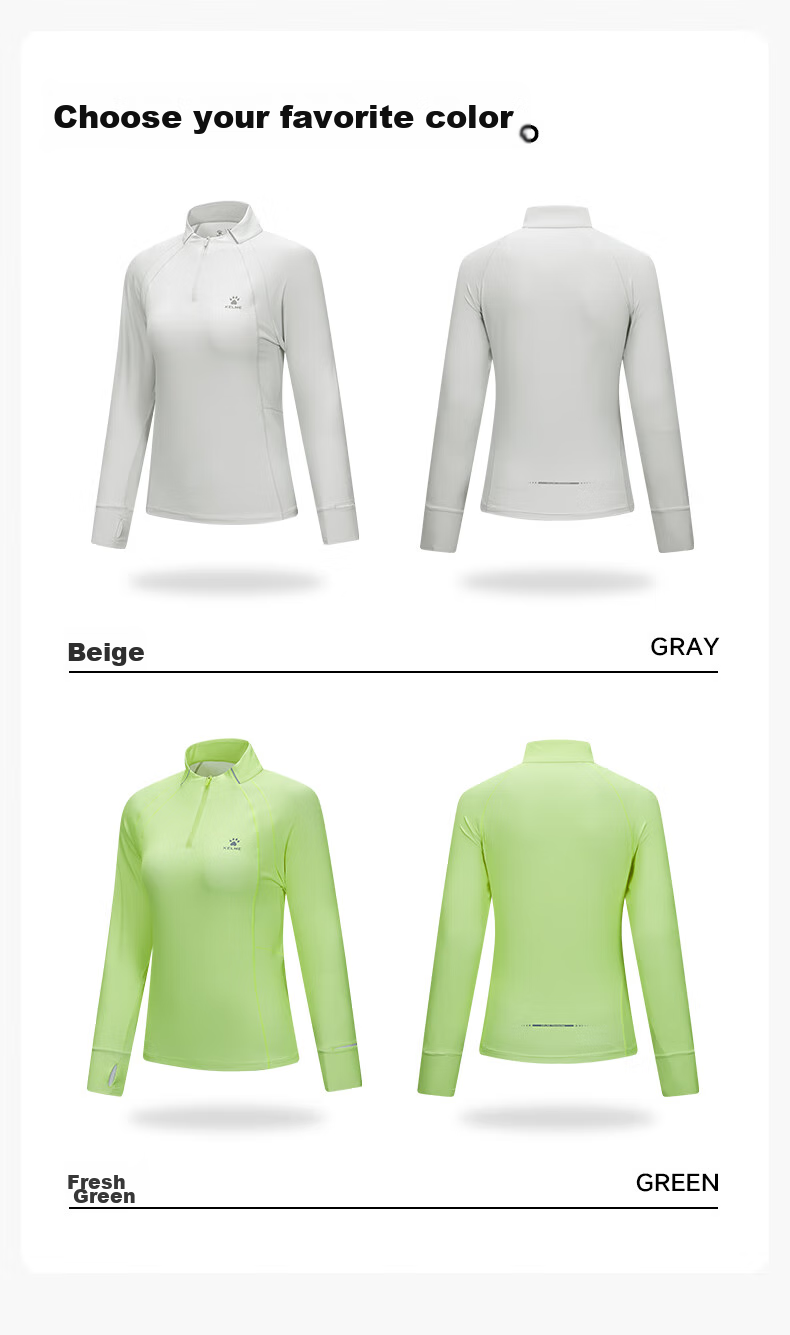KELME Sun Protection Long-Sleeve T-Shirt, Running Quick-Dry Shirt, Half-Zip Lightweight Sports Top, Beige [Women's Style], L 10