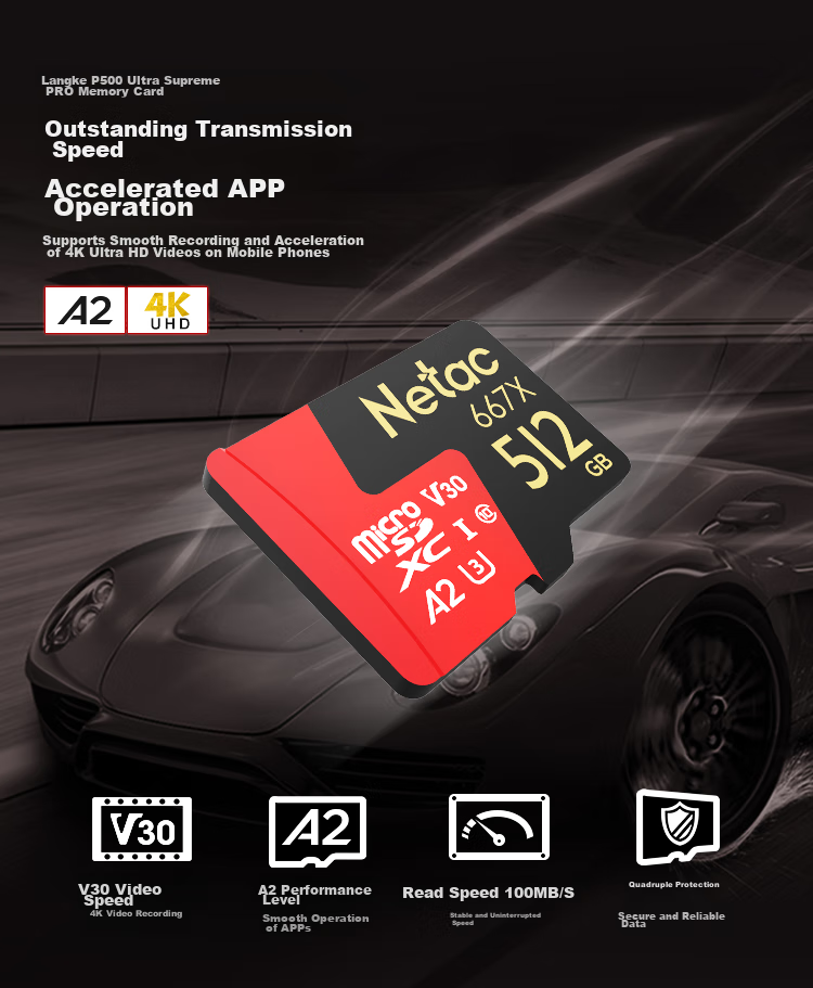 Netac 512GB TF (MicroSD) Memory Card, U3 A2 4K Ultra PRO Edition, Compatible with DJI Action Cameras And GoPro Memory Cards, Read Speed 160MB/s 1