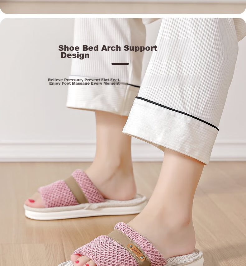 Huili Linen Slippers for Men And Women, Sweat-Absorbing And Breathable Home Shoes, Indoor All-Season Floor Slippers HL0215 Pink Size 40-41 7