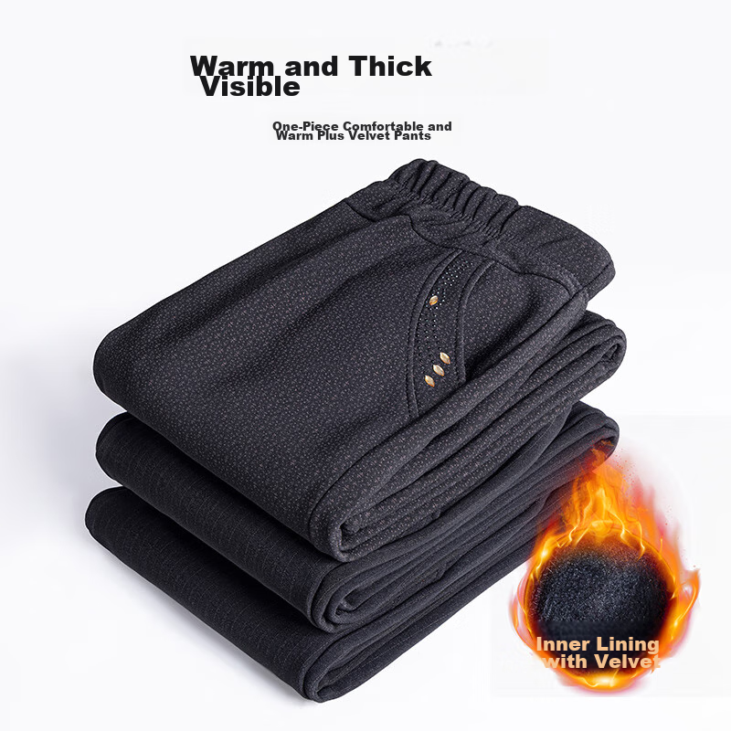 Hengyuanxiang Middle-Aged Women's Winter Fleece-Lined Thick Casual Pants, High-Waisted Elastic Waist Trousers for Middle-Aged And Elderly Women, Straight-Leg Pants 4