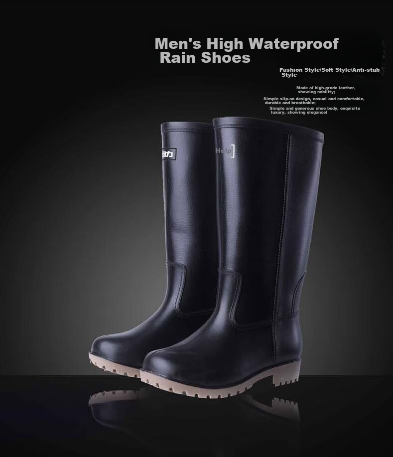 Huili Men's Stylish Rain Boots, Water Shoes, Outdoor Waterproof Non-Slip Wear-Resistant Comfortable Overshoes HL8128 High-Top Black Size 44 1
