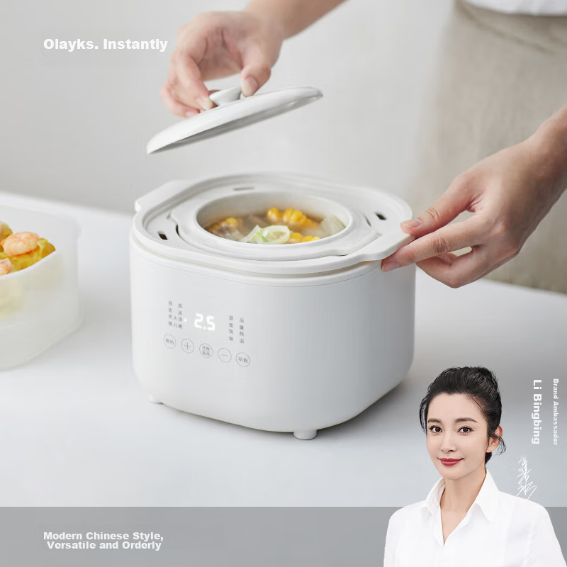 Olayks Instant Electric Stew Pot, Electric Stew Cup, Double Boiler, Soup Pot, Bird's Nest Stew Pot, Steamer Pot, Baby Food Cooker for Porridge, 1L with Steamer Basket