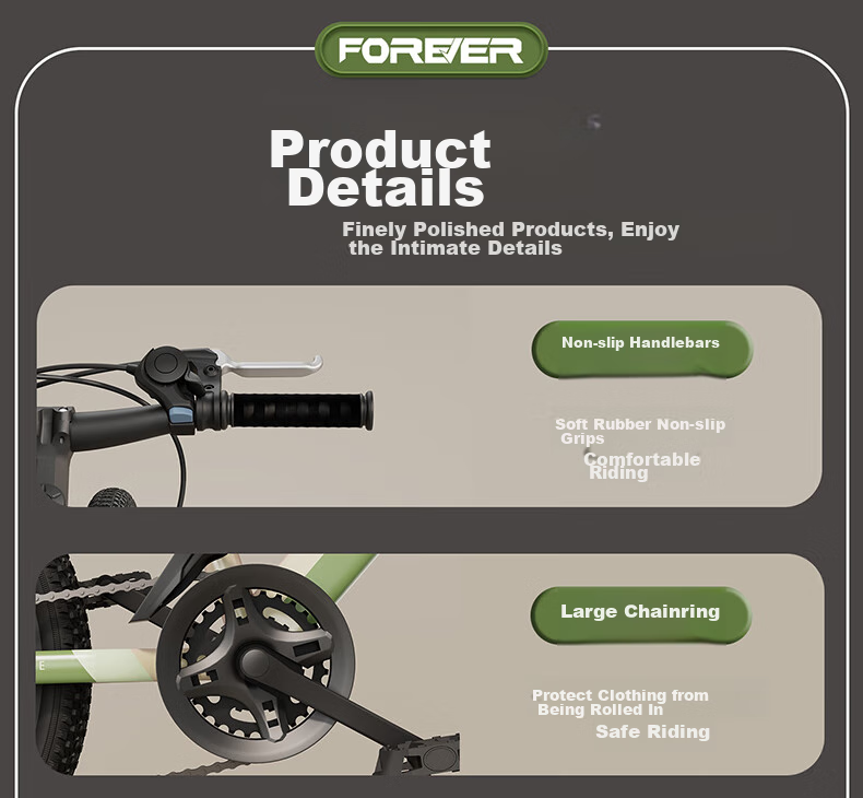 FOREVER Children's Bicycle for Primary And Secondary School Students, Youth Mountain Bike, Kids' Pedal Bike for Ages 8-12, 18-Inch Army Gree 20