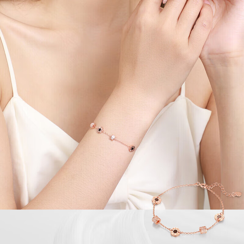 CHOW TAI SENG Small Waist Bracelet for Women, Rose Gold Light Luxury Niche Malachite Silver Bracelet, Birthday Gift for Girlfriend