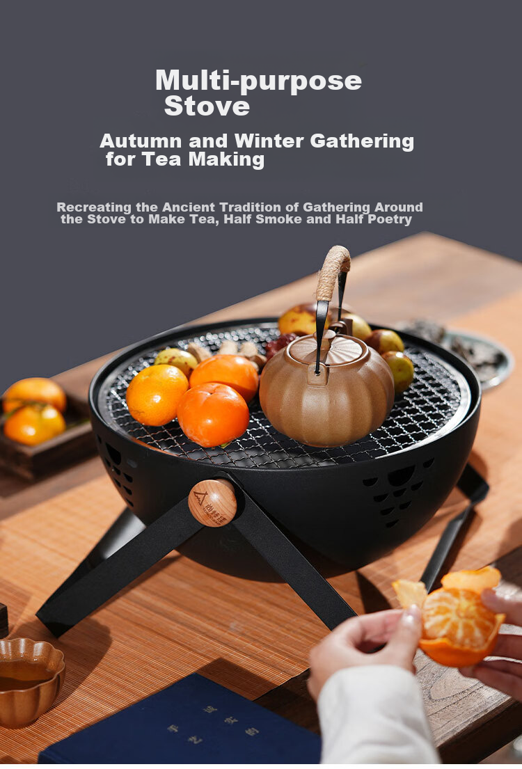 Suncojia Barbecue Grill, Tea Brewing Stove, Smokeless Grilling Pan, Wooden Charcoal Grill, Korean Smokeless Charcoal Grill 3