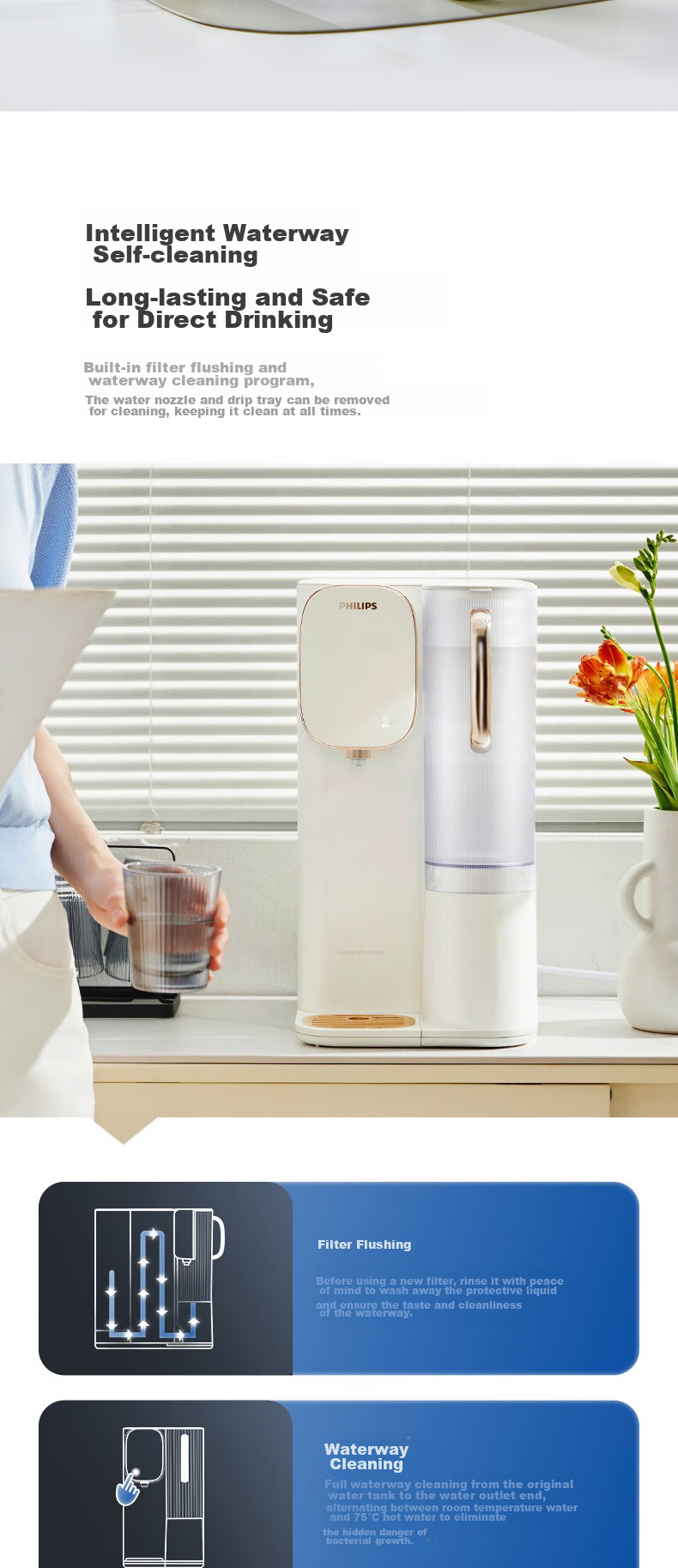 PHILIPS Water Purifier, Desktop No-Installation Instant Hot Drinking Water Machine, Integrated Heating And Drinking Water Purifier, RO Reverse Osmosis Strontium-Rich Mineral Water ADD8638/93 13