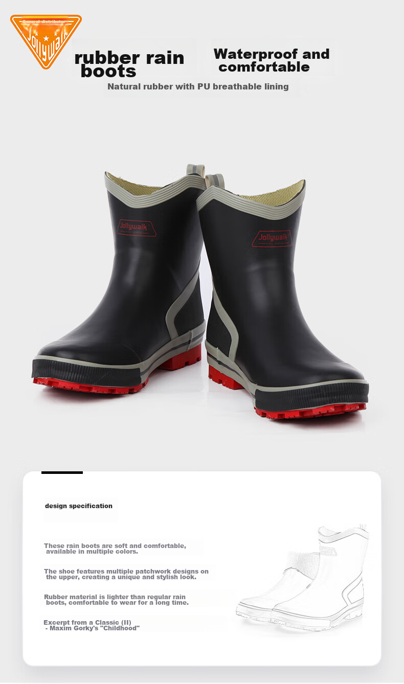 Jolly Walk Men's Water Shoes, Low-Top Rain Boots, Car Washing Fishing Rain Boots, Waterproof Overshoes, Rubber Shoes JW320 Dark Blue 40 2