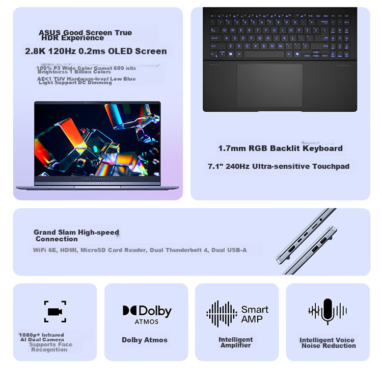 ASUS Wufei Pro15 Core Edition, Subsidy 15%, Ultra7 2.8K OLED High-Performance AI Ultra-Thin Laptop (32GB 1TB) 4