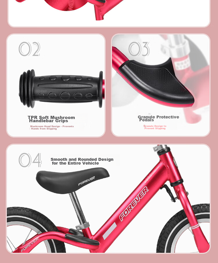 FOREVER Children's Balance Bike, Kids' Scooter for Ages 2-6, Gliding Bicycle, Two-Wheel No-Pedal Bike, Wine Red Color 21