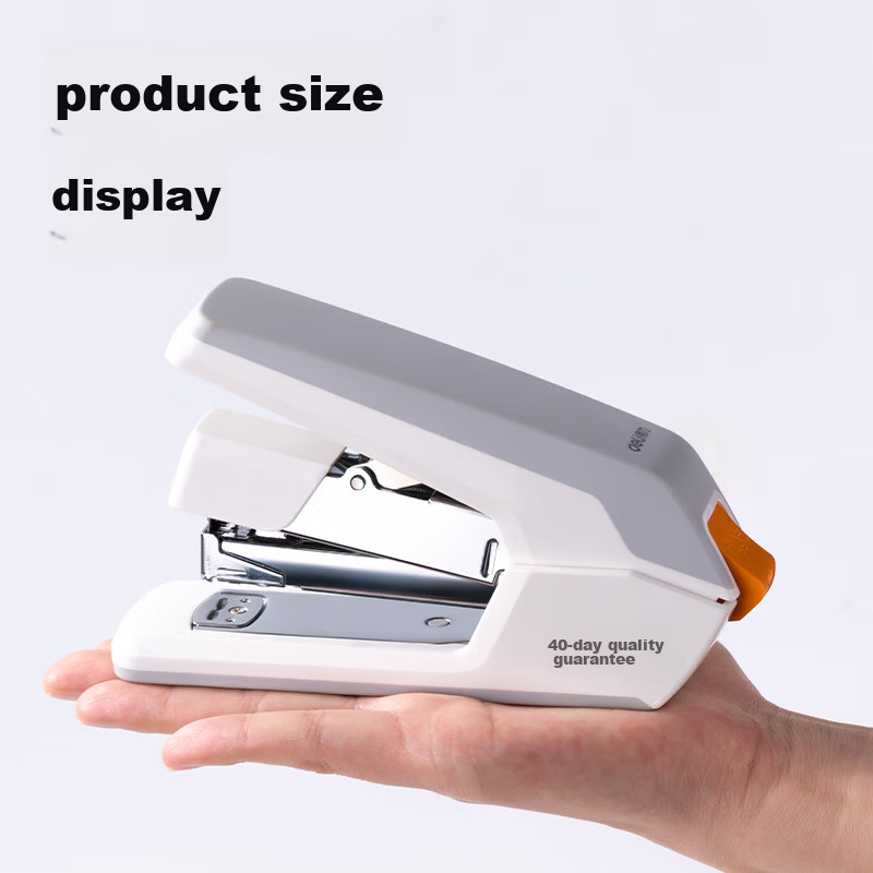 Deli Low-Force Stapler Medium Size Office Supplies Student-Specific Stationery Essential for Office Desktop, Compatible with 24/6 Staples, White 0371