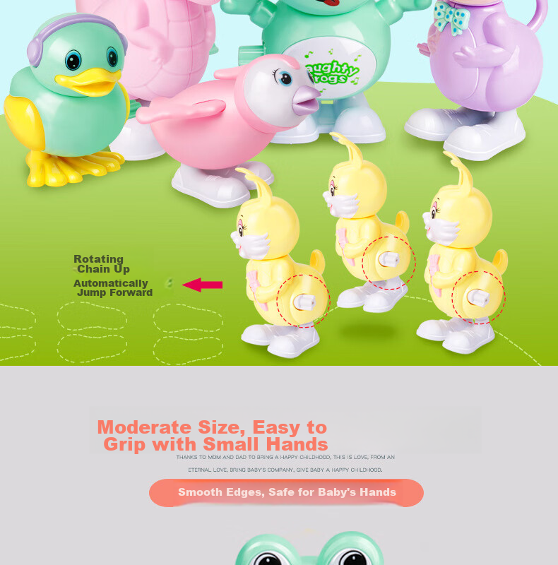 Huashimeng Children's Wind-Up Toy, Chain Reel, Chicken, Dinosaur, Jumping Frog, Rabbit, 80s And 90s Nostalgic Spring-Loaded Toy 3