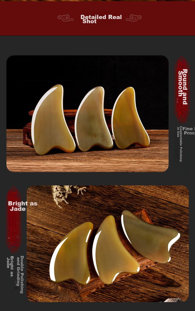 CAIYAOSHI White Buffalo Horn Gua Sha Board for Facial Beauty Massage, Nasolabial Folds, Fish Tail Lines, Lifting, Health Care, Moisture Removal, Student Dormitory, Mid-Autumn Festival Gift for Women, Girls, Elders, Parents, Teachers, Thick 12mm 15
