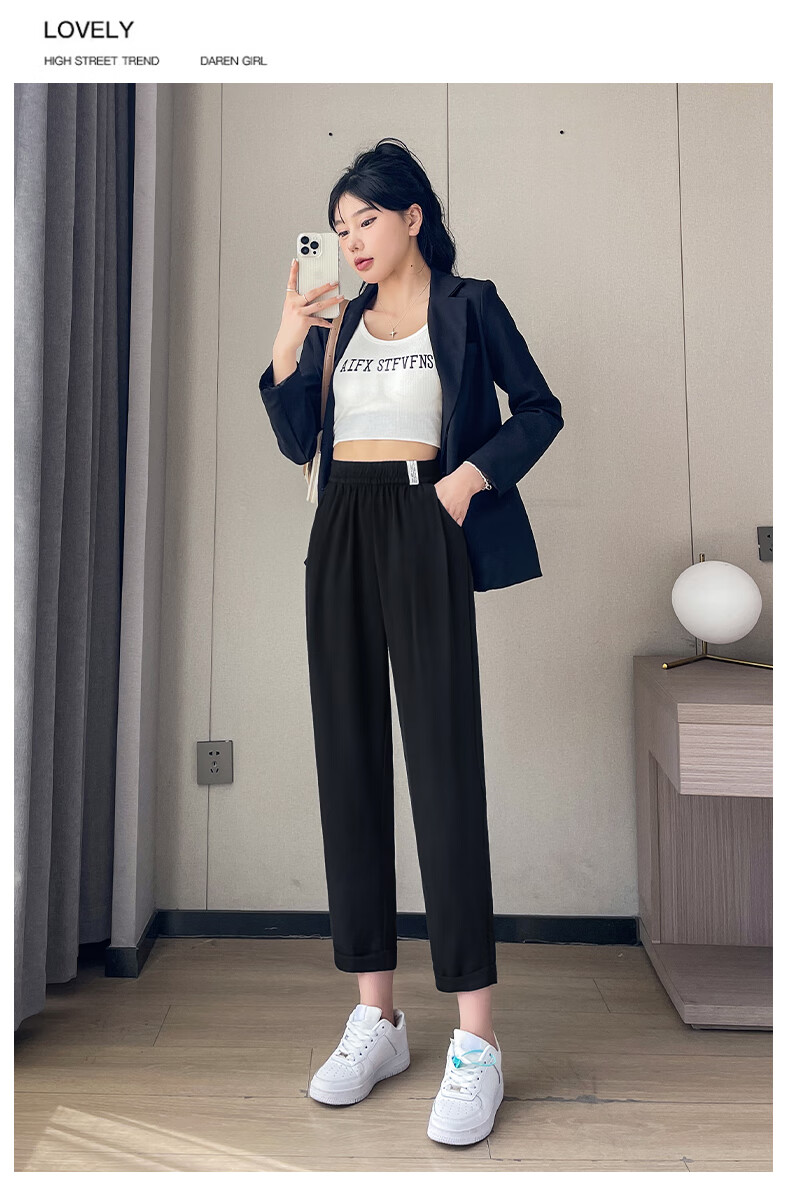 LangSha Haren Suit Pants for Women, Spring And Summer Lightweight, Draping High-End Nine-Point Wide-Leg Pants, Straight-Leg Haren Trousers for Wome 28