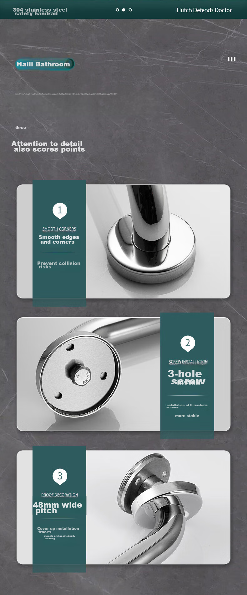 Haili Safety Handrail, Stainless Steel, Bathroom Toilet, Elderly Non-Slip Handle, Bathtub Toilet Lifting Aid, 50106 7