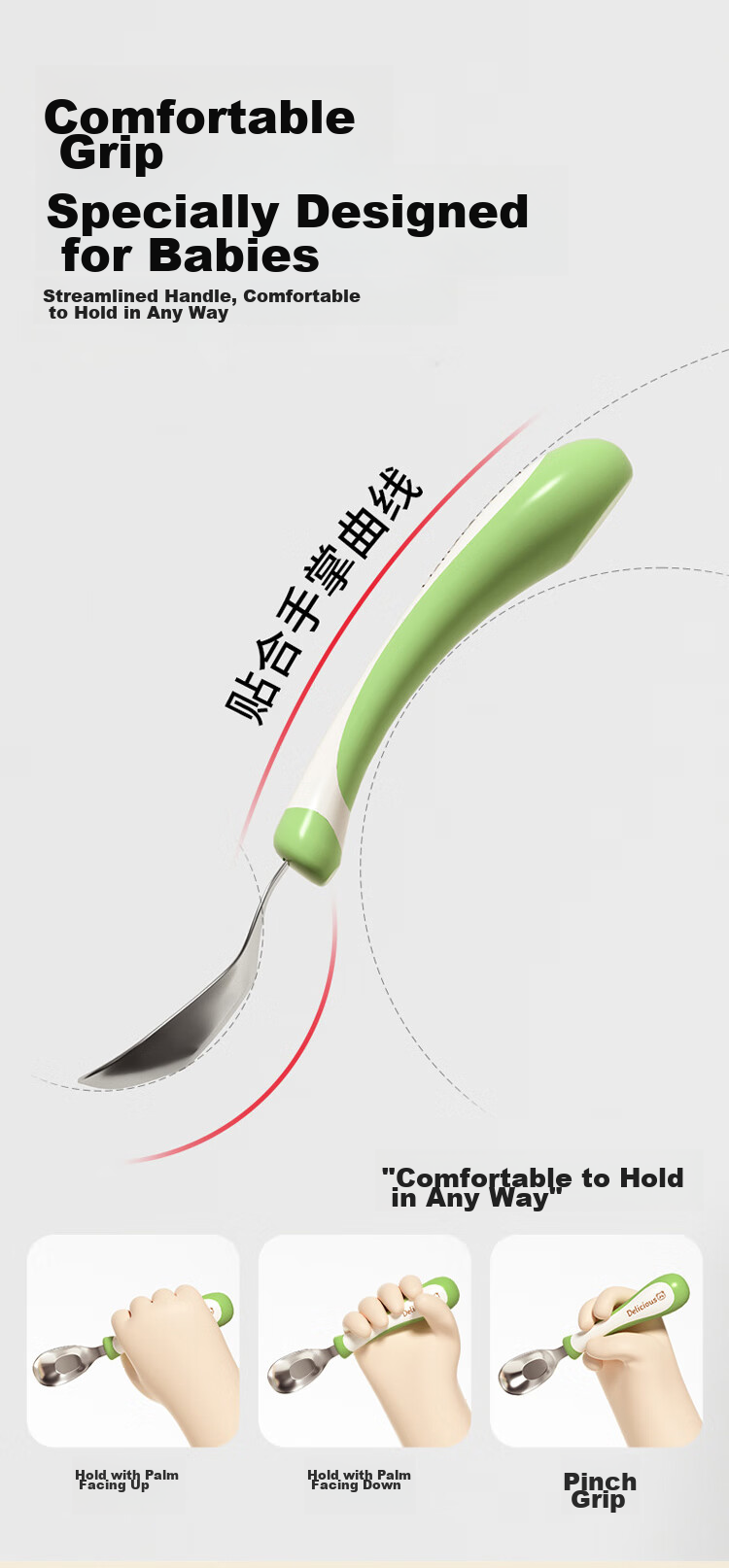 Baoshi Baby Spoon, Infant Yuanbao Spoon, Complementary Food Spoon, 316L Stainless Steel Children's Training Eating Soup Spoon, Tableware, Two-Piece Set 4