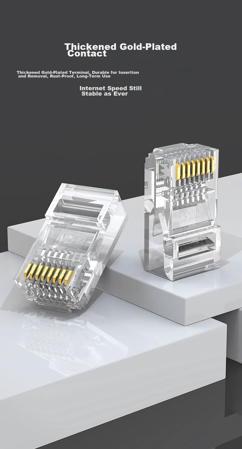 Cat5e Ethernet Cable Connectors, RJ45 Network Ports for Computers, 8P8C Gold-Plated Network Crystal Heads, 100 Pieces/box SK-RJ513 3
