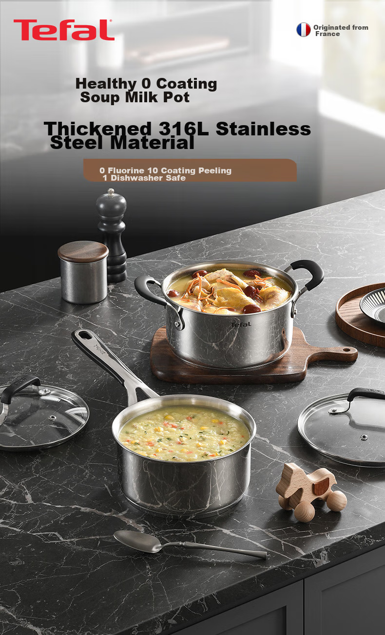 Tefal Stainless Steel Soup Pot, Thickened Stew Pot, Suitable for Induction Cooker, Large Capacity Cooking Pot, Dishwasher Safe 1