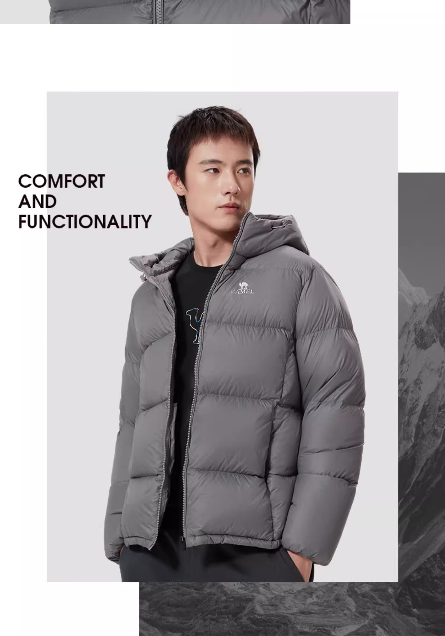 CAMEL Outdoor down Jacket, 600 Fill Power, New Short Style for Men And Women, Thick Puffer Coat 30