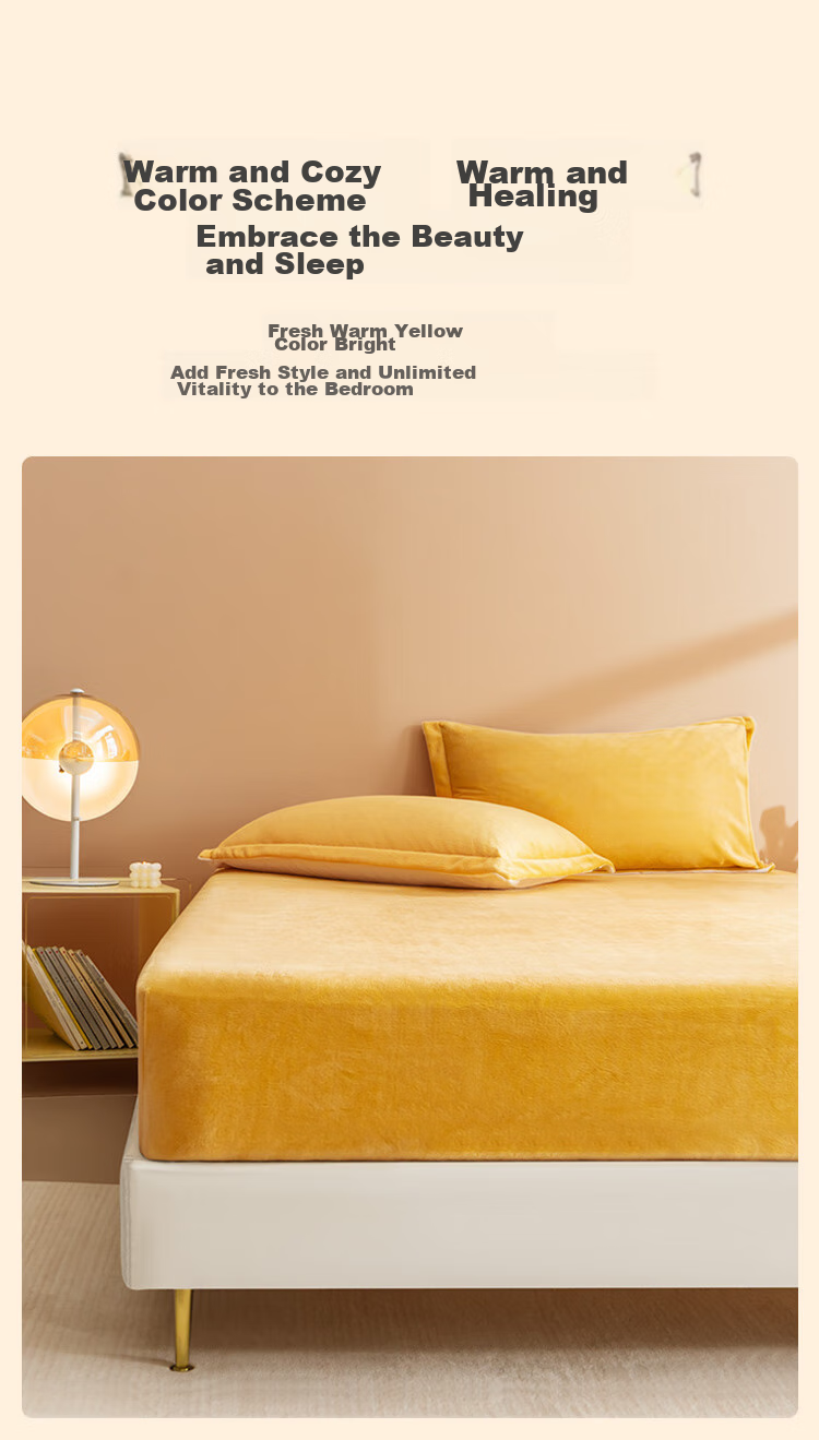 JD Original 220g Thickened Milk Velvet Fitted Sheet, Non-Static A-Class Winter Bed Cover Mattress Protector, for 1.8-Meter Bed, Warm Yellow 7