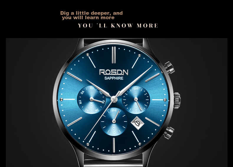 ROSDN True Diamond Series Classic Versatile Men's Waterproof Watch Top Brand Birthday Gift for Boyfriend 13