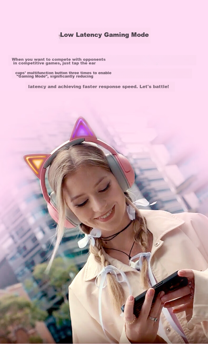 Razer North Sea Giant Cute Cat Edition V2 Bluetooth Version Wireless Over-Ear Gaming Headset Internet-Famous Cat Ears RGB Lighting PUBG Essential Pink Compatible with Delta Actio 8