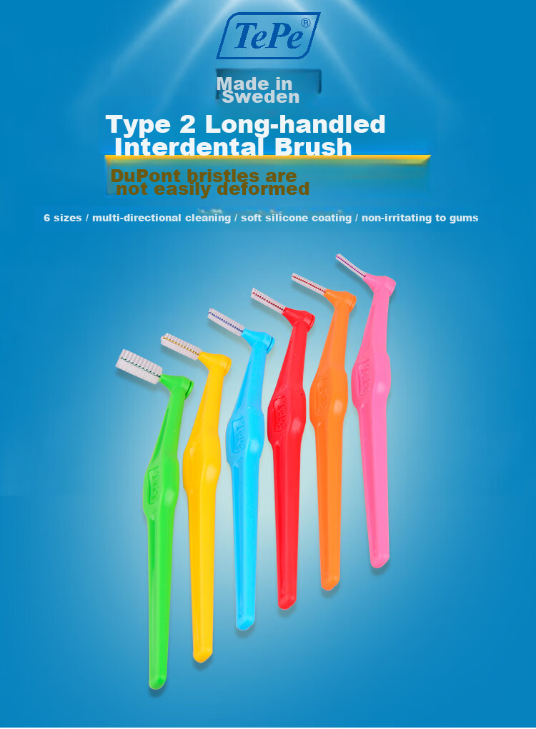 Tepe Swedish Imported Interdental Brush, Orthodontic Floss Pick, Long Handle-L Type, Back Teeth Gap Brush, Cleaning Interdental Toothbrush 2