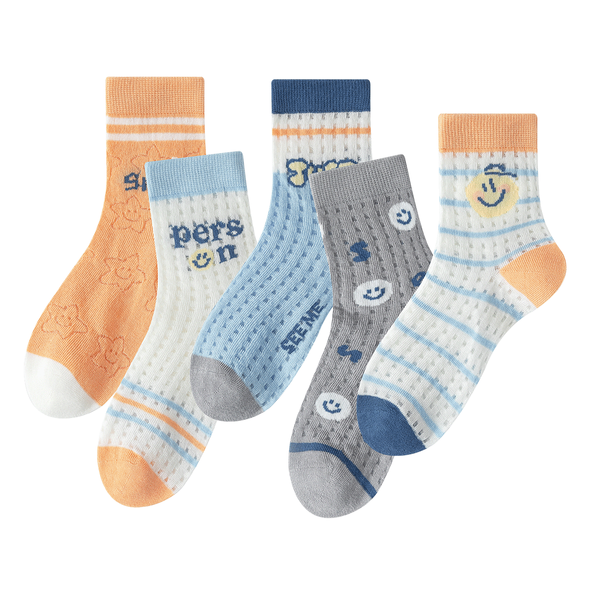 MiiOW Children's Socks, Boys' Summer Thin Style [Breathable Mesh], Mid-Calf Socks, Baby Developmental Ultra-Thin Growth Socks