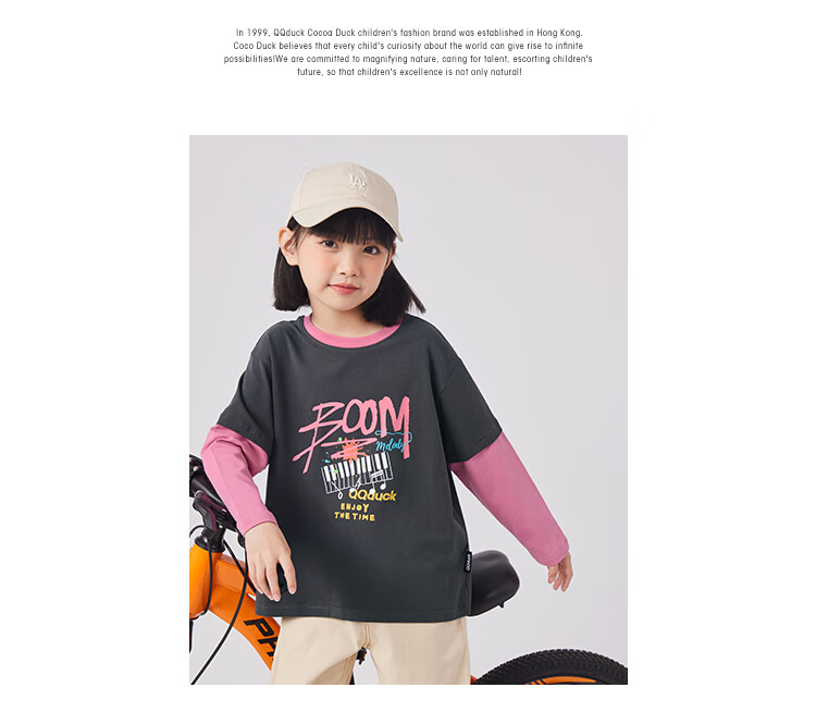 QQ DUCK Children's Clothing Girls' Long-Sleeve T-Shirt Undershirt Youth Wear Music Party White; 130 14