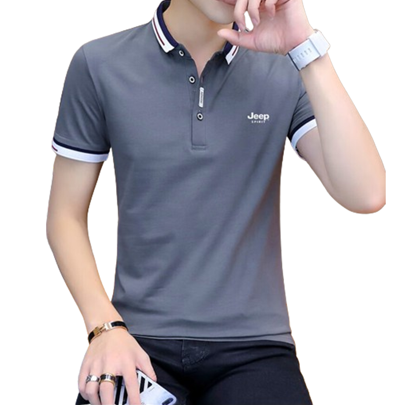 JEEP SPIRIT Men's Short-Sleeve T-Shirt, Summer Polo Shirt, Half-Sleeve, Turn-Down Collar, Business Casual, Slim Fit, White, XL