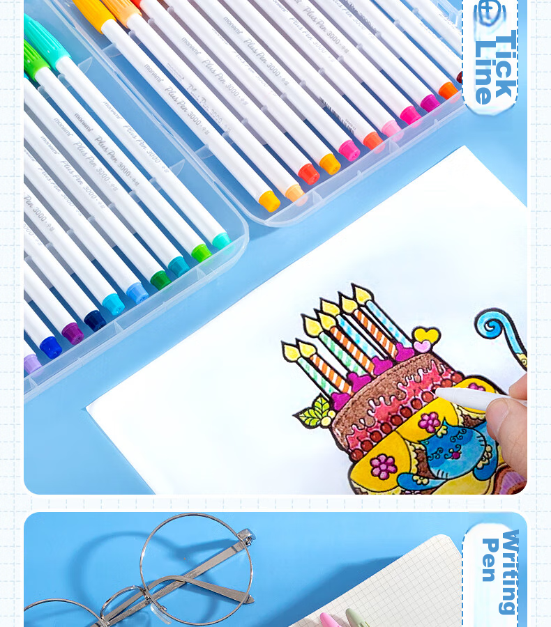 Monami New P3000 Fiber Pen, Water-Based Pen, Colored Gel Pen Set, Watercolor Pen, Outlining Pen, Journaling Pen, 24 Colors in Box, 04009Z24-R Watercolor Pe 11