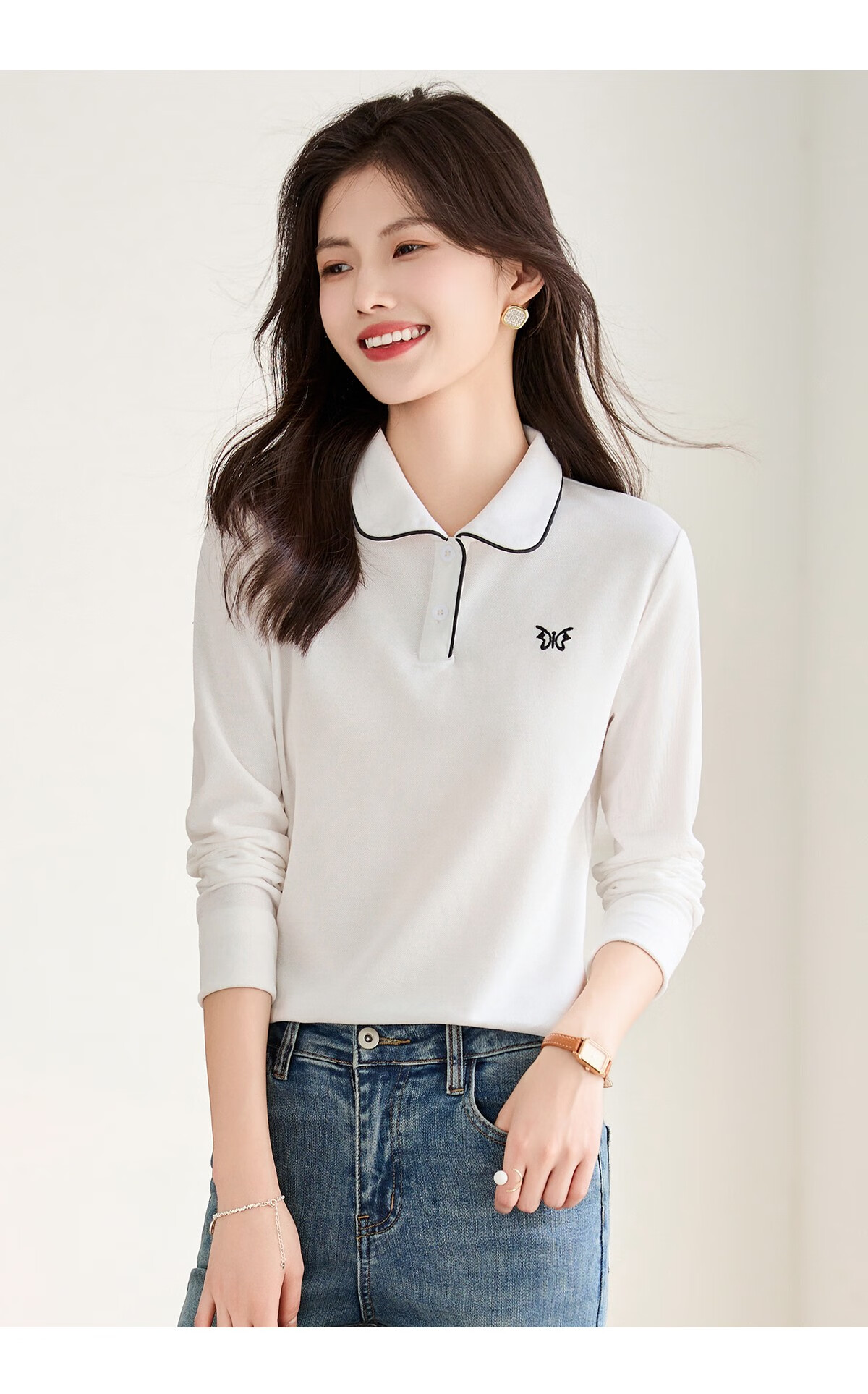Taxiang Women's Short-Sleeve T-Shirt, Versatile Ladies' Polo Shirt, Casual Letter-Design Collared T-Shirt Top T144T1843 16