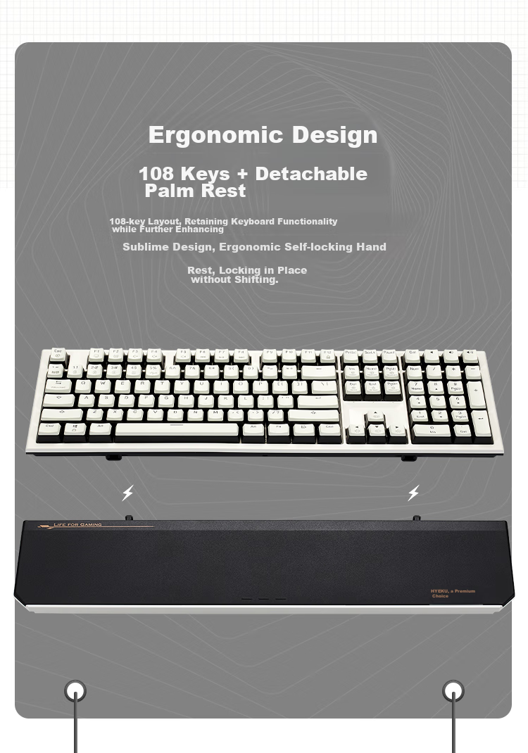Hyeku X5 Pro Wireless Bluetooth Wired Tri-Mode Keyboard, Five-Port Hot-Swappable, 108 Keys, PBT Keycaps, Black Forest Mousse, Kailh BOX, Lava Gold Switches 15